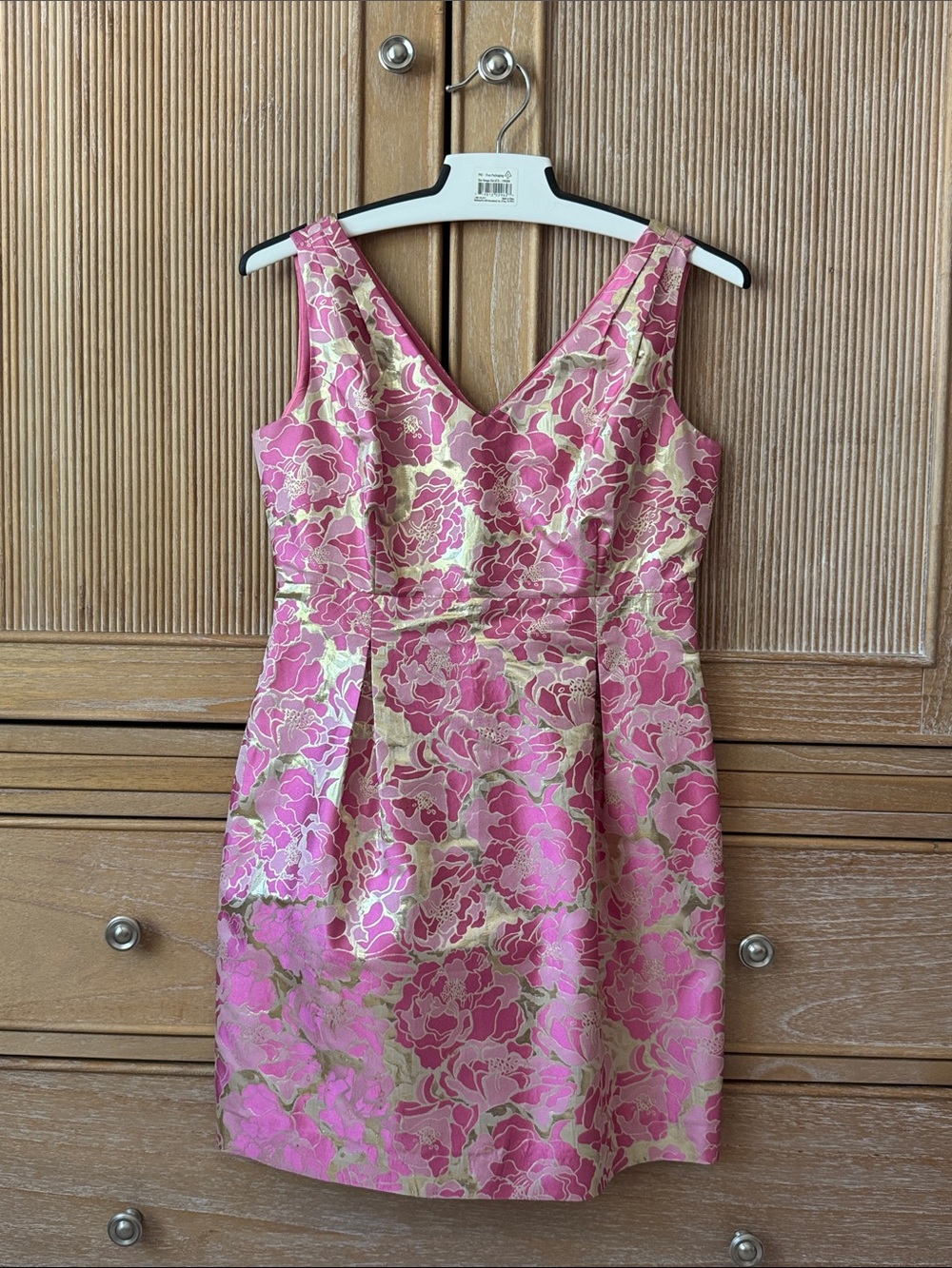 Lilly Pulitzer Pink and Gold Floral V-Neck Sheath Dress